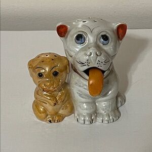 Vintage Bonzo Dog and Puppy Salt and Pepper Shakers and Condiment set 1930s